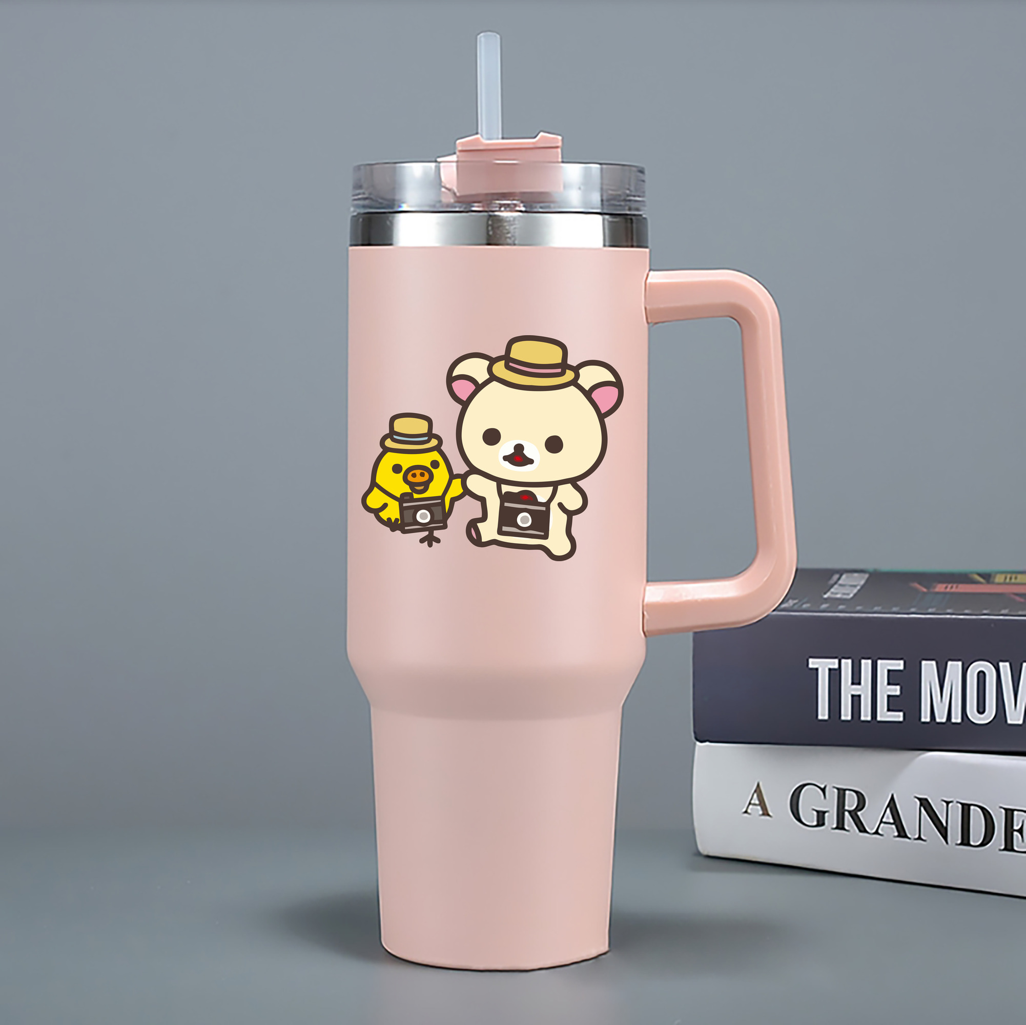 （画像用） リラックマ リラックマ キイロイトリ Rilakkuma Korilakkuma Kiiroitori 1200mL車用タンブラー - クリスタルステッカー（プラスチックストロー付き）